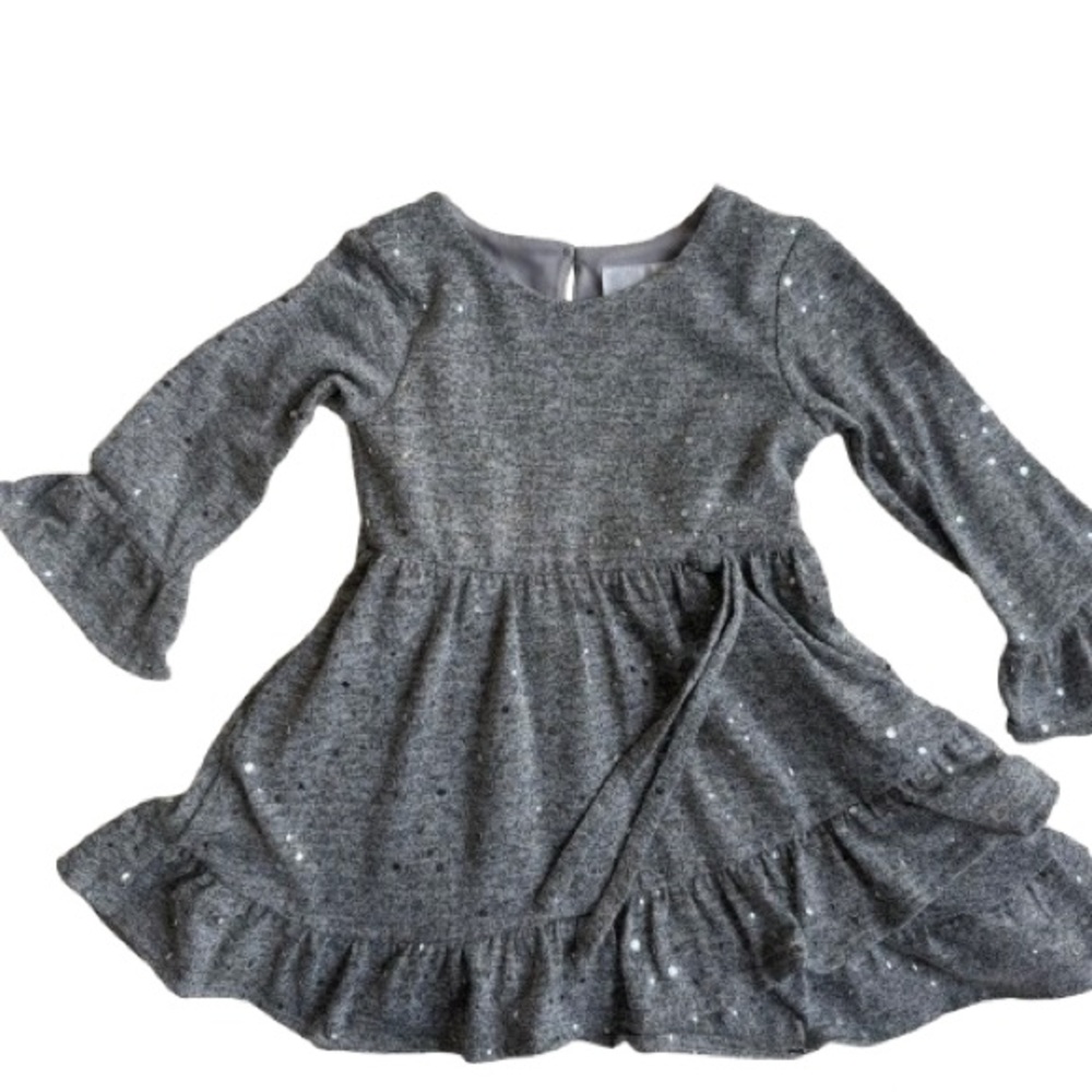 Rare Editions Gray Ruffled Tiered Sundress with Bell Sleeves